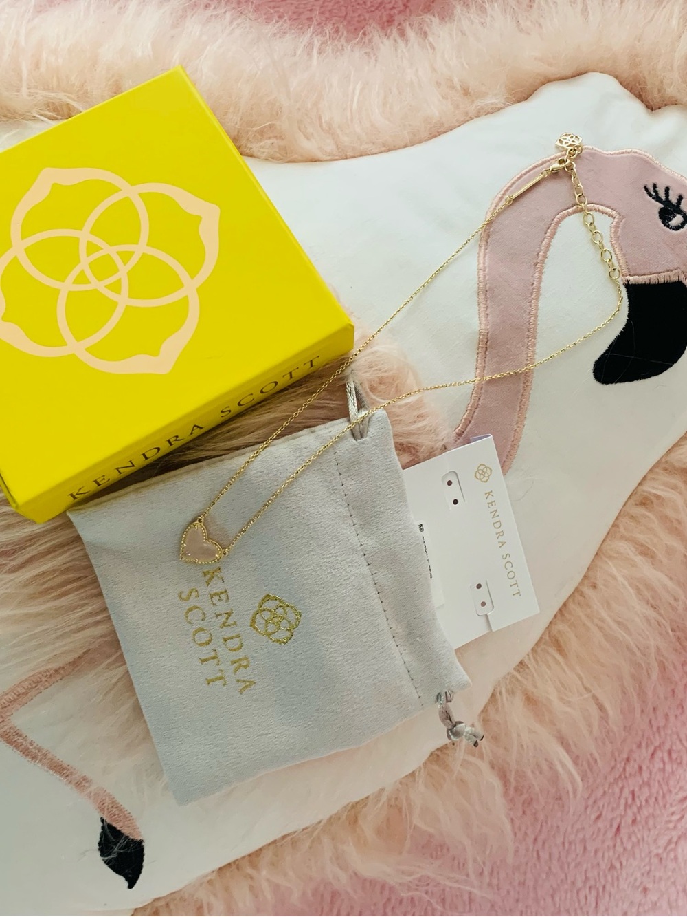 Kendra Scott Ari Heart Adjustable Pendant Necklace Gold Rose Quartz Dainty
